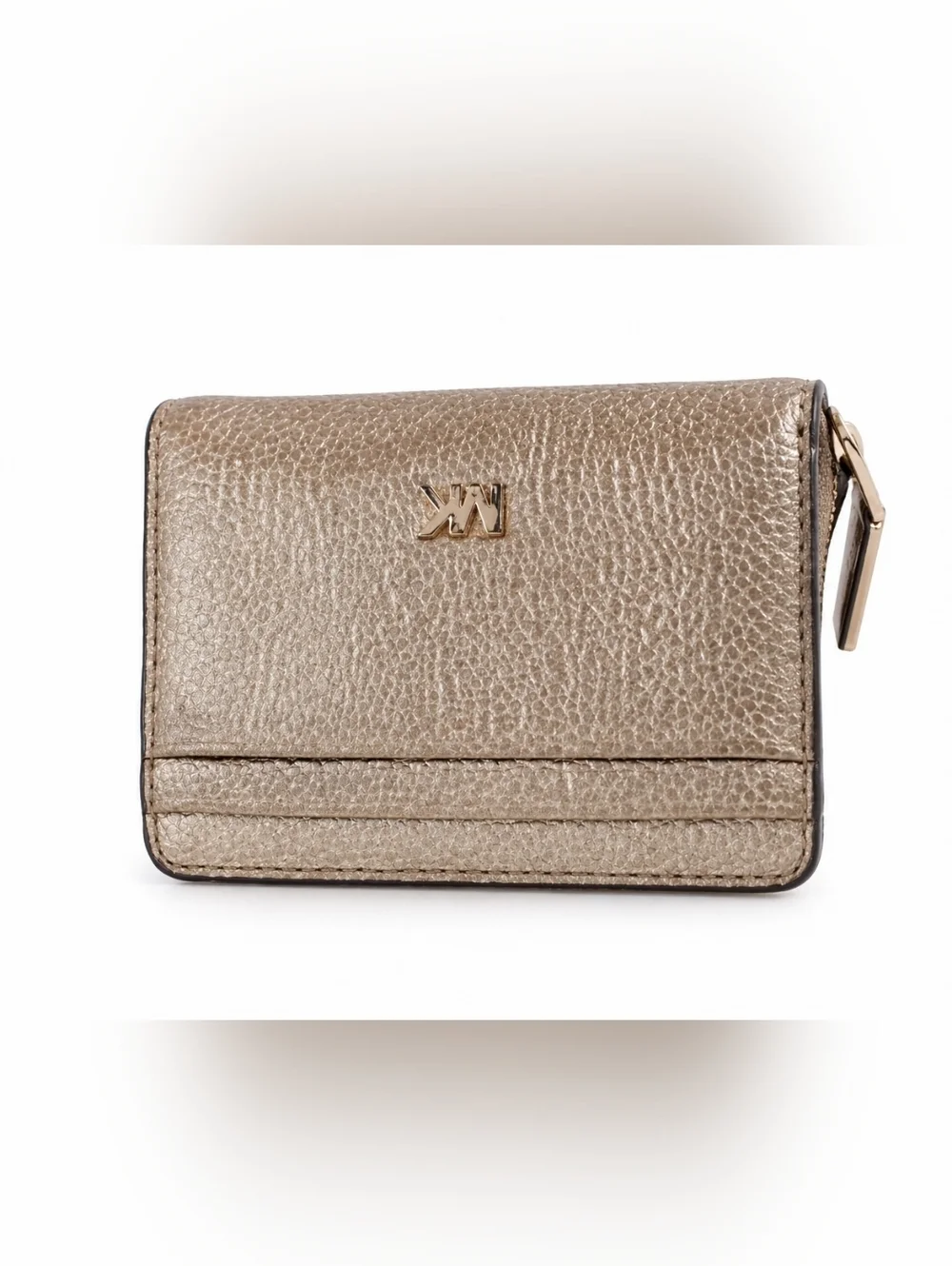 Michael Kors Metallic Gold Pebbled Leather Zip Around Card Coin Wallet.